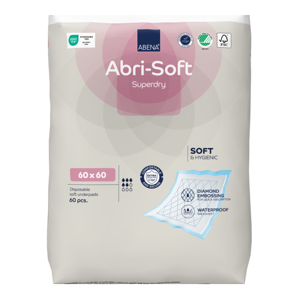 Aleze pentru protectie pat cu benzi adezive Abri Soft Superdry 1000 ml – 60 x 60 cm - 60 bucati - Abena