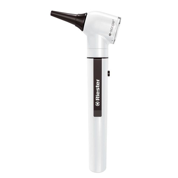 Otoscop alb E-scope Riester, iluminare directa vacuum 2.7V 2100-200