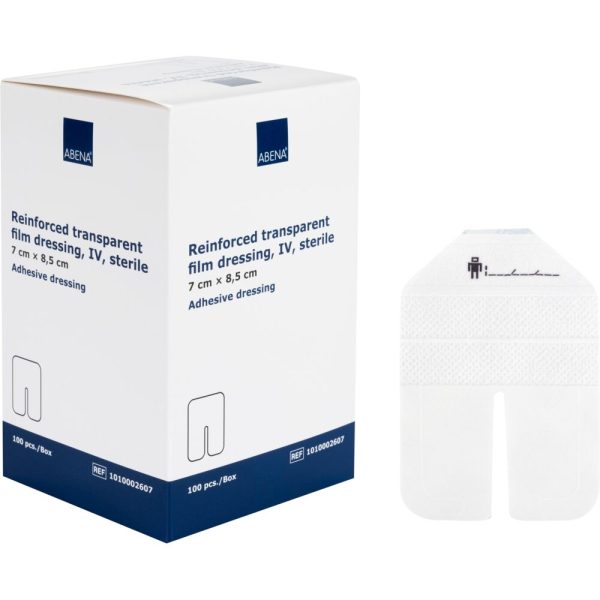 Plasturi sterili pentru fixare a branulelor IV, transparenti, 8,5x7 cm, cu ramă de aplicare, fără latex, unica utilizare, 100 buc, Abena